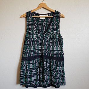 Anthropologie Maeve Cammie Embroidered Peplum Top V-Neck Blue/Green/White Large